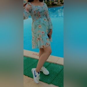 Takara Floral Long Sleeve Dress - Green and Pink